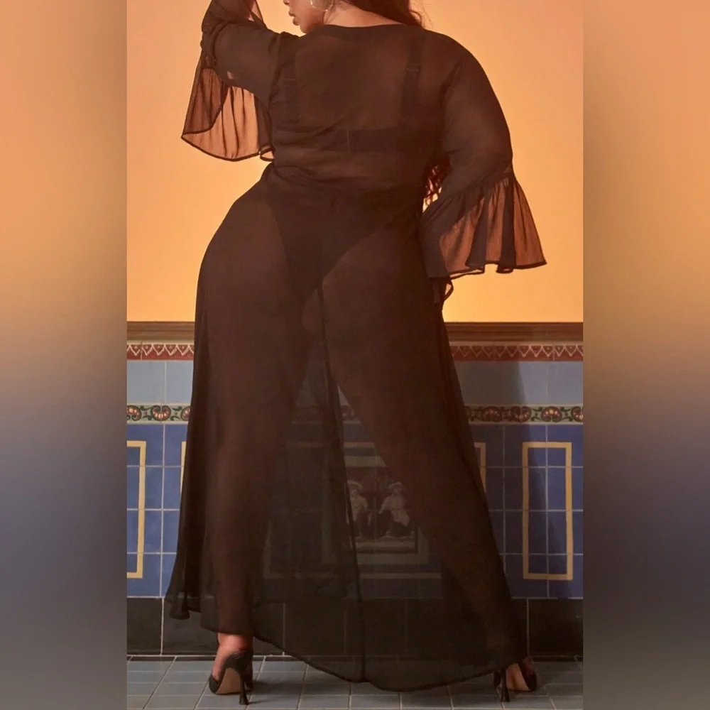 ❌SOLD❌NWT Tabria Majors Fashion To Figure Black Flowy Cover-Up - Picture 2 of 8